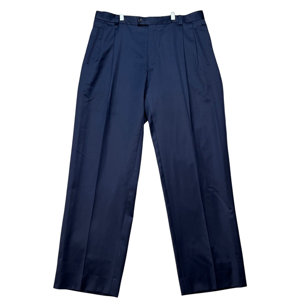 Sean John Dress Pants Mens 36R Navy Blue Wool Pleated Straight Leg Trousers EUC
